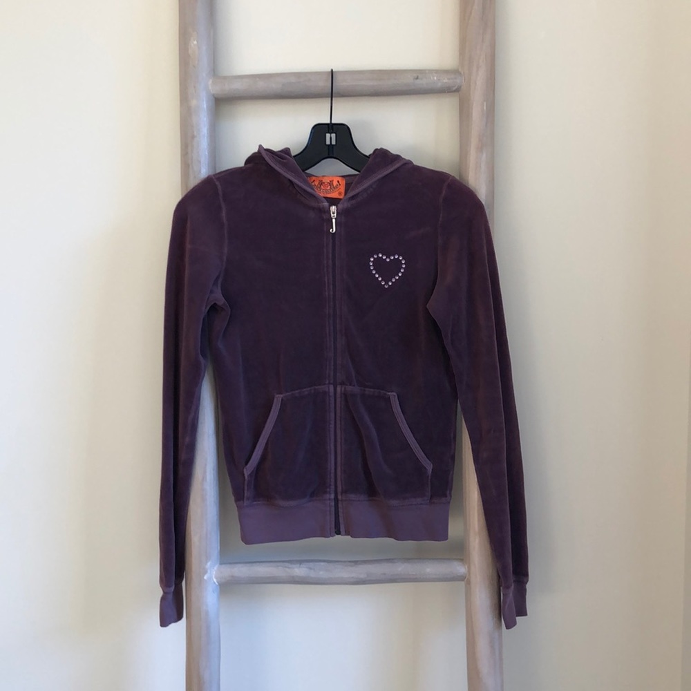 Juicy Couture Purple Velour Hoodie with Rhinestone Heart Size Small